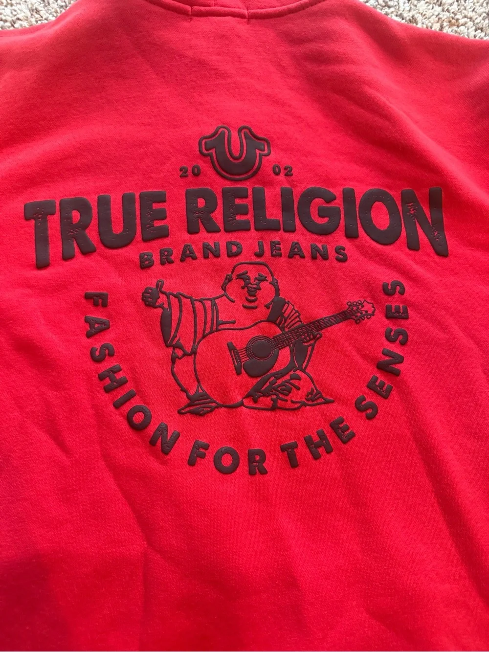 True Religion Red Pullover with Black Logo Print
